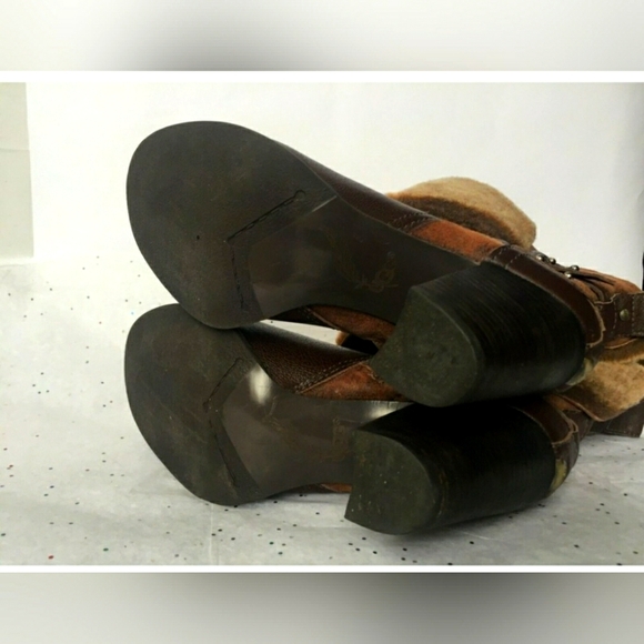 UGG Jayne Stout Brown Leather Fleece Fur Foldover Boots Sz 9.5 - Picture 7 of 7